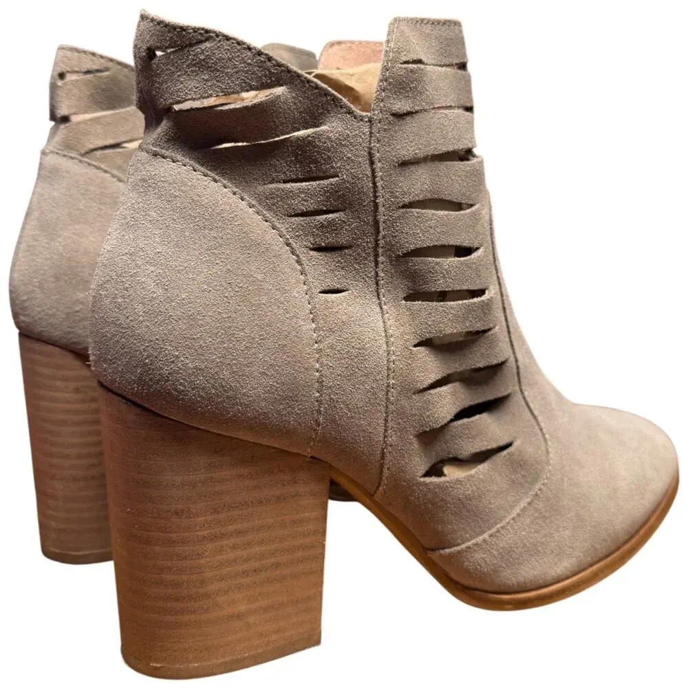 SEYCHELLES Let's Go Crazy Women 8.5 Taupe Suede Cutout Block Heel Ankle Boots